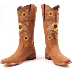 Sunflower Embroidered Cowboy Boots